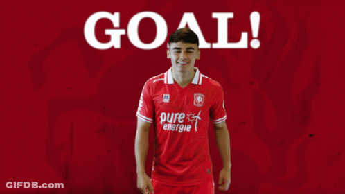 A Soccer Player In A Red Shirt With Pure Energie On It GIF