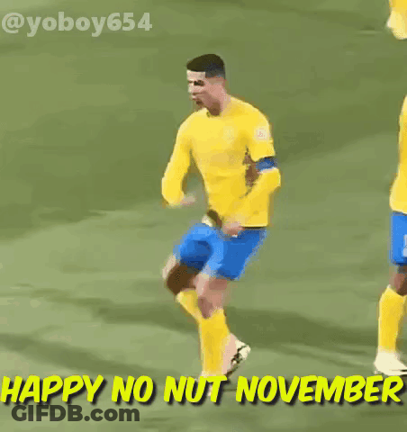 A Soccer Player In A Yellow Shirt And Blue Shorts With The Words Happy No Nut November GIF