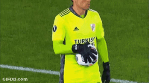 A Soccer Player In A Yellow Shirt Is Holding A Soccer Ball On A Field . GIF