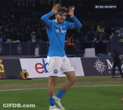 A Soccer Player Is Dancing On The Field With A Cbs Sports Logo In The Background GIF