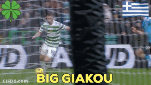 A Soccer Player Is Kicking A Ball And The Word Big Giakou Is On The Bottom GIF