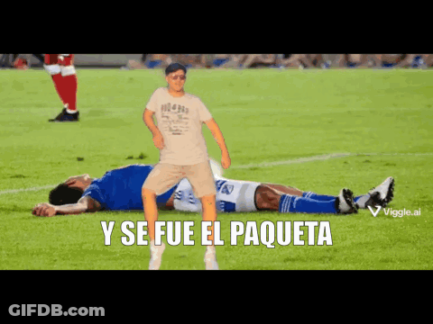 A Soccer Player Is Laying On The Field With The Words Y Se Fue El Paqueta Written Below Him GIF