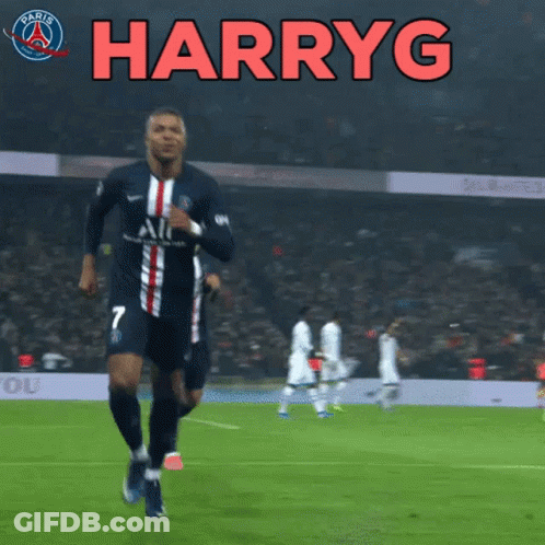 A Soccer Player Is Running On A Field With The Word Harryg Behind Him GIF
