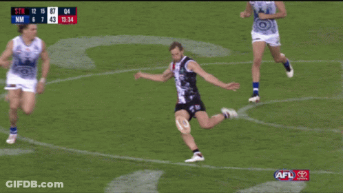 A Soccer Player Kicking A Ball On A Field That Says Afl Toyota GIF