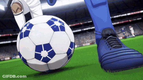 A Soccer Player Kicking A Ball With A Blue Shoe GIF