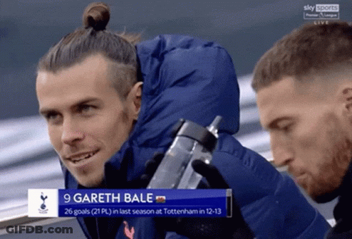 A Soccer Player Named Gareth Bale Holds A Water Bottle In His Hand GIF