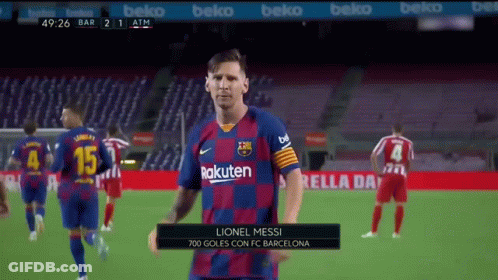 A Soccer Player Named Lionel Messi Is Standing On A Field . GIF