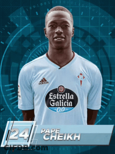 A Soccer Player Named Pape Cheikh Is Wearing A Light Blue Adidas Jersey GIF