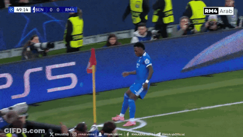A Soccer Player On A Field With A Ps5 Sign Behind Him GIF
