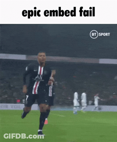 A Soccer Player Running On A Field With The Words Epic Embed Fail Above Him GIF