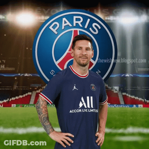 A Soccer Player Stands In Front Of A Paris Emblem GIF