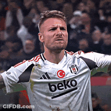 A Soccer Player Wearing A Beko Jersey Celebrates GIF
