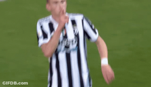 A Soccer Player Wearing A Black And White Striped Shirt With The Word Jeep On It GIF