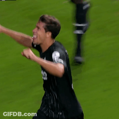 A Soccer Player Wearing A Black Jersey That Says Long GIF