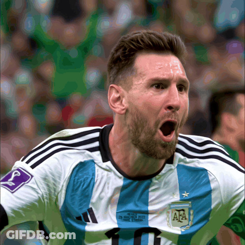 A Soccer Player Wearing A Blue And White Jersey With The Letters Aa On It GIF
