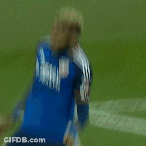 A Soccer Player Wearing A Blue Jersey That Says Mersey GIF