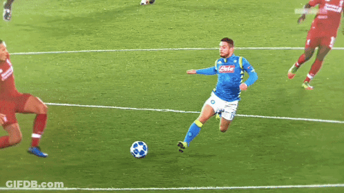 A Soccer Player Wearing A Blue Jersey That Says ' Napoli ' On It GIF