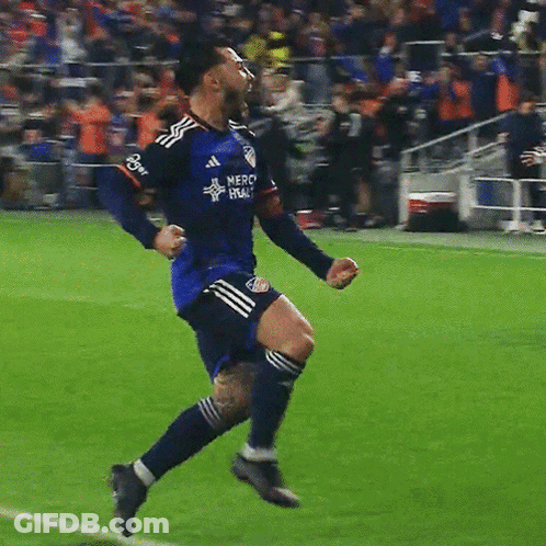 A Soccer Player Wearing A Blue Jersey That Says Nfc On It GIF