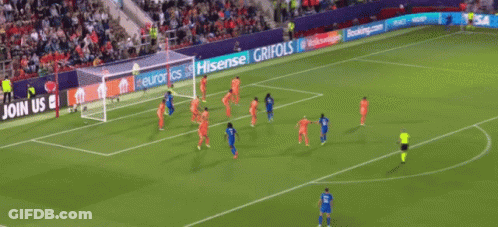 A Soccer Player Wearing A Blue Jersey With A French Rooster On It GIF