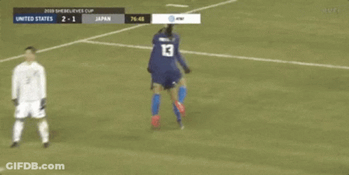 A Soccer Player Wearing A Blue Jersey With The Name Morgan On The Back GIF