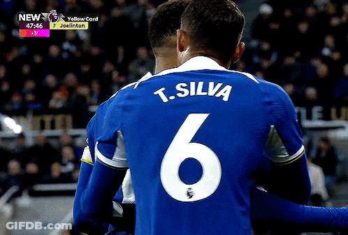 A Soccer Player Wearing A Blue Jersey With The Name T. Silva On The Back GIF