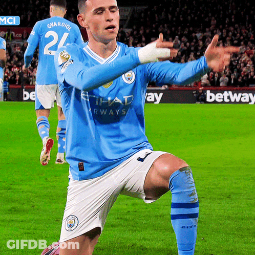 A Soccer Player Wearing A Blue Jersey With The Number 24 On It GIF