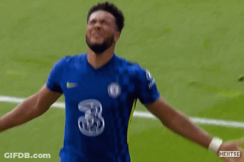A Soccer Player Wearing A Blue Jersey With The Number 3 On It Is Celebrating On The Field . GIF