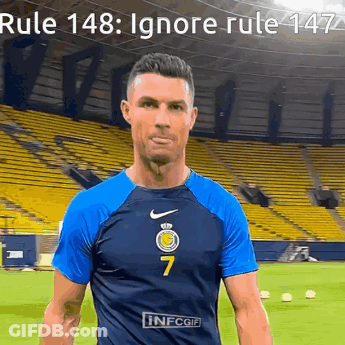 A Soccer Player Wearing A Blue Nike Shirt With The Number 7 On It GIF