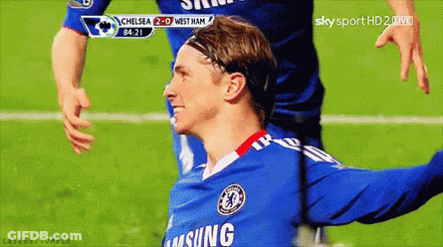 A Soccer Player Wearing A Blue Samsung Jersey Celebrates His Goal GIF