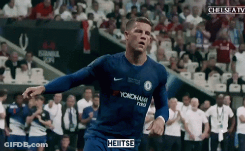 A Soccer Player Wearing A Blue Shirt With Heitse Written On It GIF