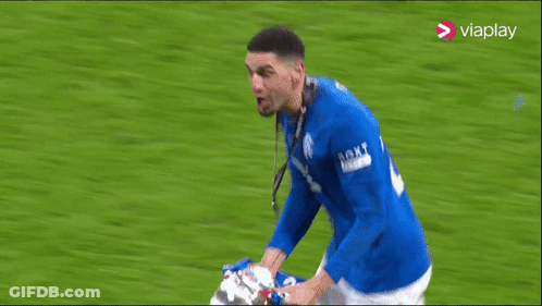 A Soccer Player Wearing A Blue Shirt With The Number 20 On It GIF