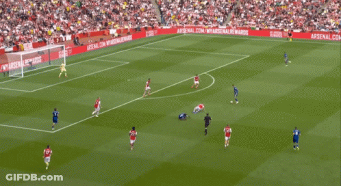 A Soccer Player Wearing A Blue Shirt With The Number 3 On It Is Celebrating On The Field . GIF