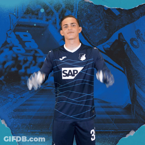 A Soccer Player Wearing A Blue Shirt With The Word Sap On It GIF