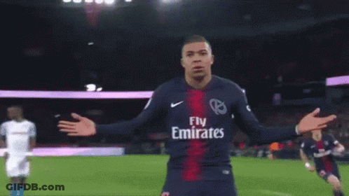 A Soccer Player Wearing A Fly Emirates Jersey Celebrates A Goal GIF