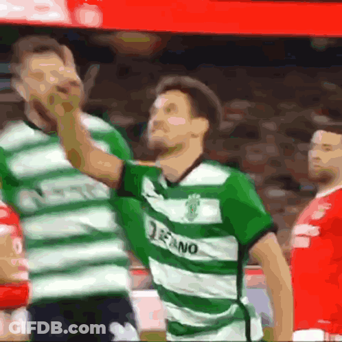 A Soccer Player Wearing A Green And White Jersey That Says Leano GIF
