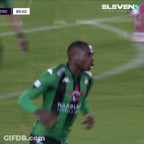 A Soccer Player Wearing A Green Jersey That Says Napoleo Sports & Co. GIF