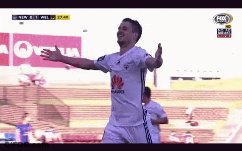A Soccer Player Wearing A Huawei Jersey Celebrates His Goal GIF