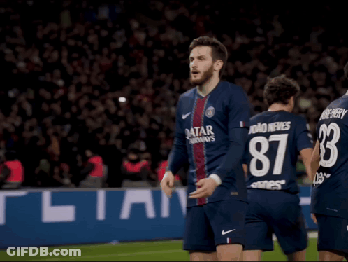 A Soccer Player Wearing A Jersey That Says Qatar On The Front GIF