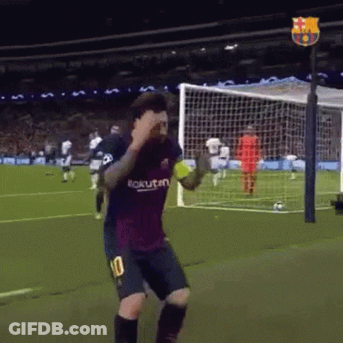 A Soccer Player Wearing A Number 10 Jersey Is Dancing On The Field . GIF