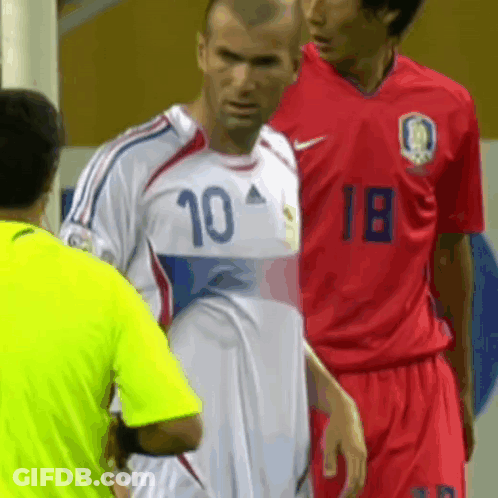 A Soccer Player Wearing A Number 10 Jersey Stands Next To Another Player Wearing A Number 18 Jersey GIF