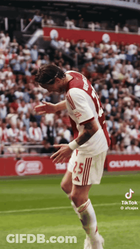 A Soccer Player Wearing A Number 25 Jersey Is Jumping In The Air GIF