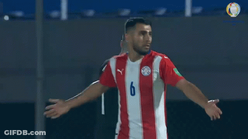 A Soccer Player Wearing A Red And White Jersey With The Number 6 GIF