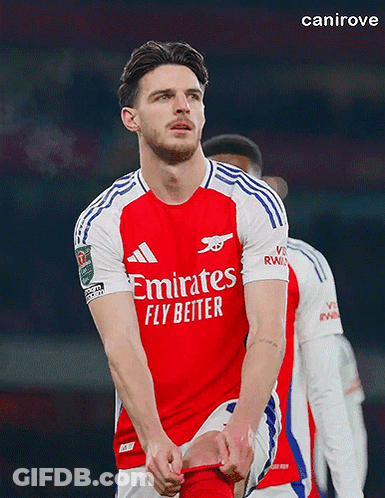 A Soccer Player Wearing A Red Emirates Fly Better Shirt GIF
