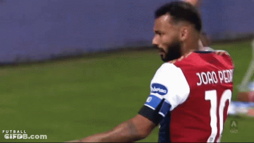 A Soccer Player Wearing A Red Jersey With The Number 14 On The Back GIF