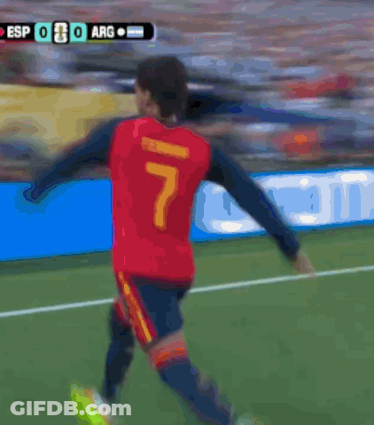 A Soccer Player Wearing A Red Jersey With The Number 7 On It GIF