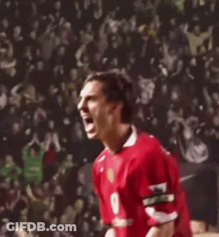 A Soccer Player Wearing A Red Shirt That Says ' United ' On It GIF
