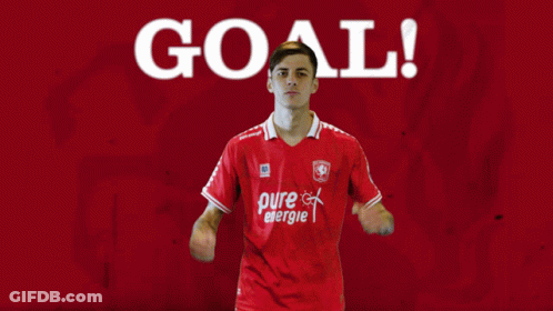A Soccer Player Wearing A Red Shirt With Pure Energie On It GIF