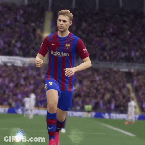 A Soccer Player Wearing A Shirt That Says Rakuten On It GIF