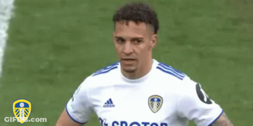 A Soccer Player Wearing A White And Blue Shirt Is Standing On A Field . GIF