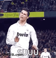 A Soccer Player Wearing A White Jersey With The Word Bwin On It . GIF